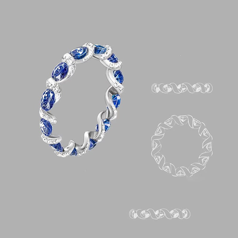Intertwined Elegance S925 Silver Handcrafted Gemstone Pavé Band Ring