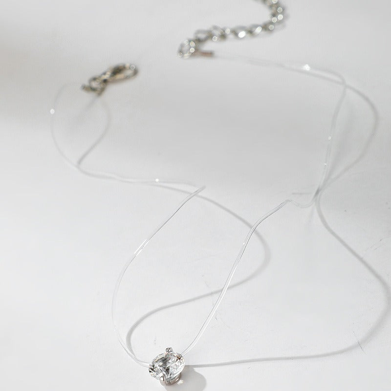 Phantom Diamond Invisible Transparent Wire Solitaire Necklace