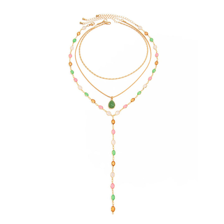 18K Gold Colorful Crystal 3-Piece Necklace Set