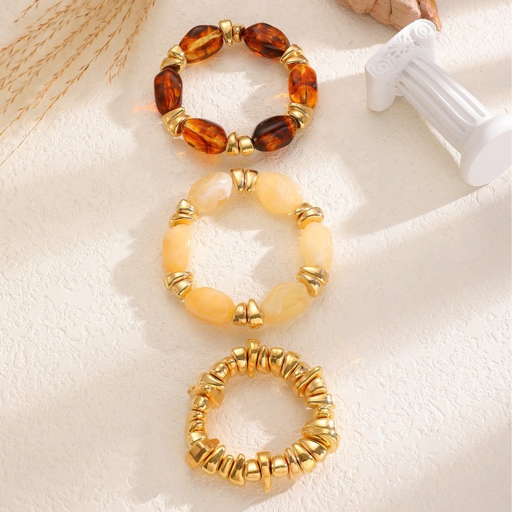 Amber Gold Resin Beaded Stretch Bracelet