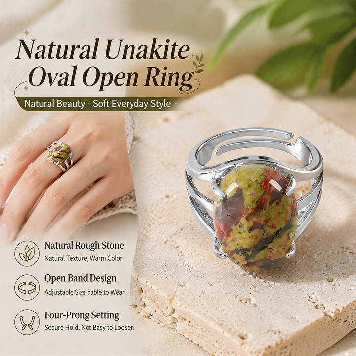 Natural Energy · 20-Style Natural Gemstone Oval Open Ring
