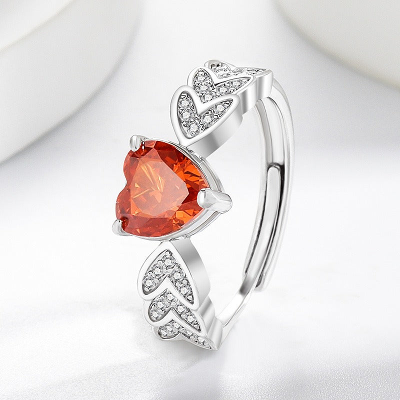 Heart's Whisper S925 Sterling Silver Heart Gemstone Ring
