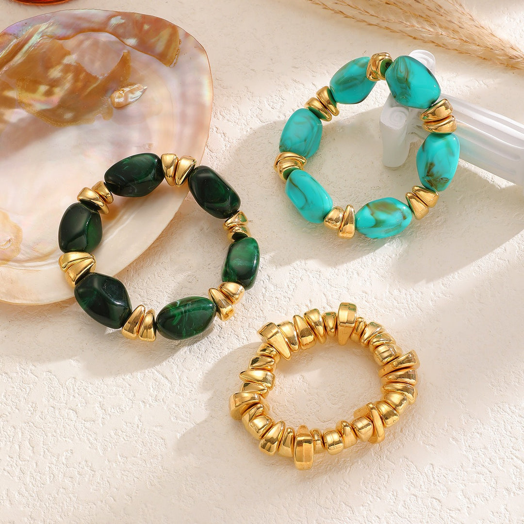 Amber Gold Resin Beaded Stretch Bracelet