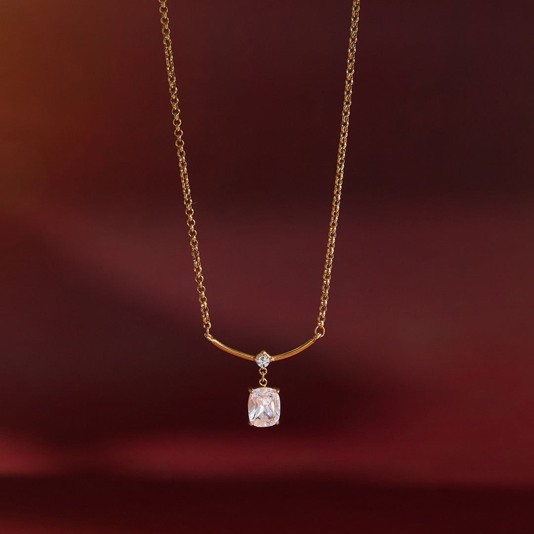 Smile Cushion Cut 18K Gold Pendant Necklace