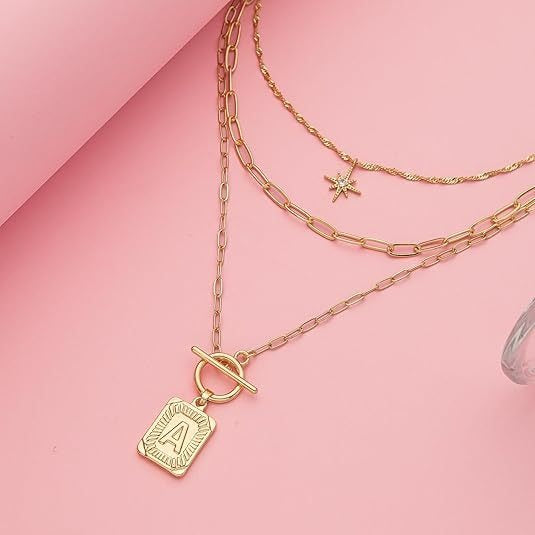 Personalized Initial 14K Gold Vintage Square Tag Letter Necklace