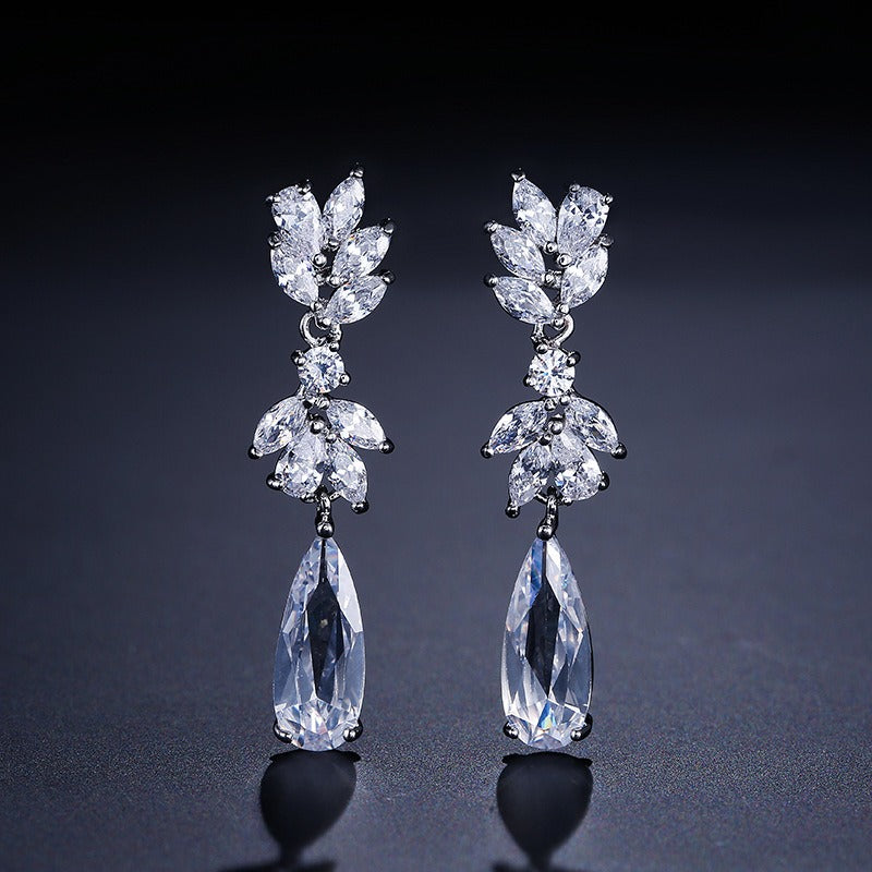 Sparkling Floral Cluster Marquise Drop Earrings