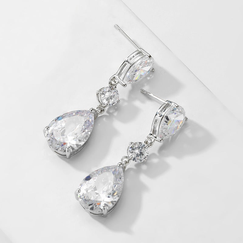 S925 Sterling Silver Moissanite Teardrop Drop Earrings