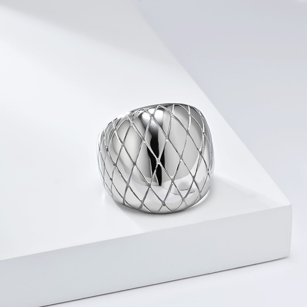 14K Gold Plated Quilted Grid Wide Band Ring