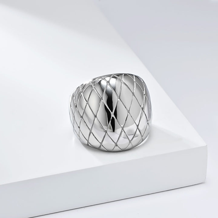 14K Gold Plated Quilted Grid Wide Band Ring