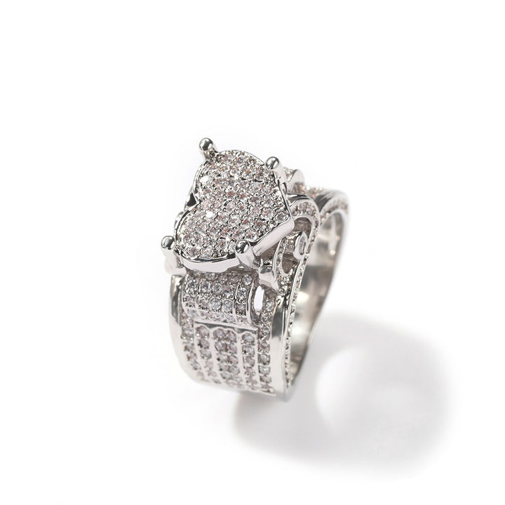 18K Gold Full-Diamond Heart Wide Ring