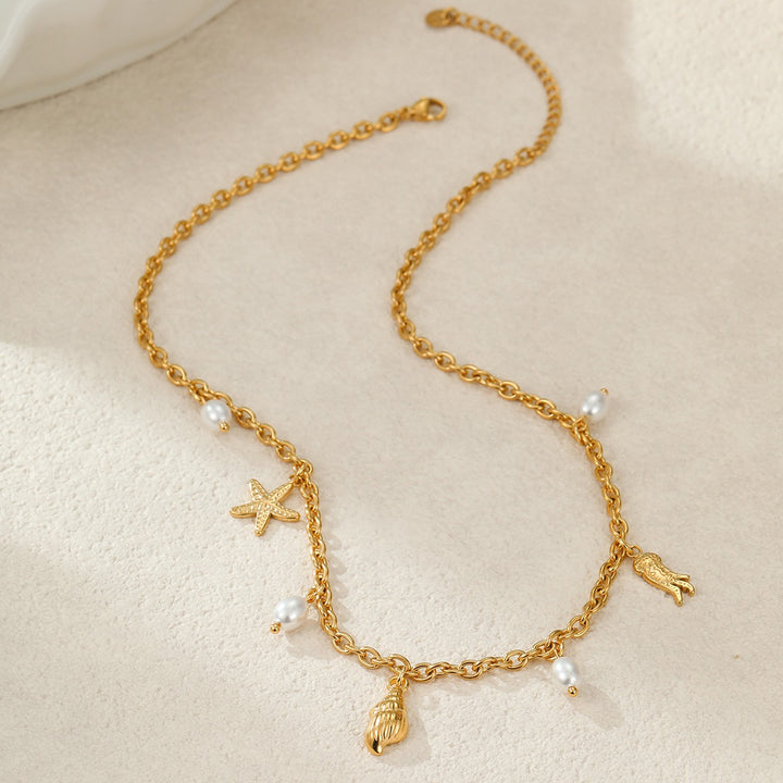 Summer Coastal Dream 18K Gold Ocean-Themed Charm Necklace