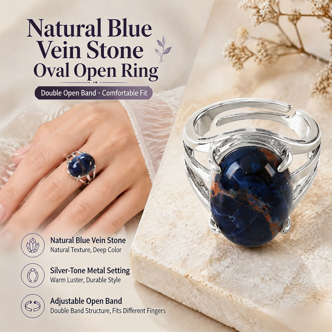 Natural Energy · 20-Style Natural Gemstone Oval Open Ring