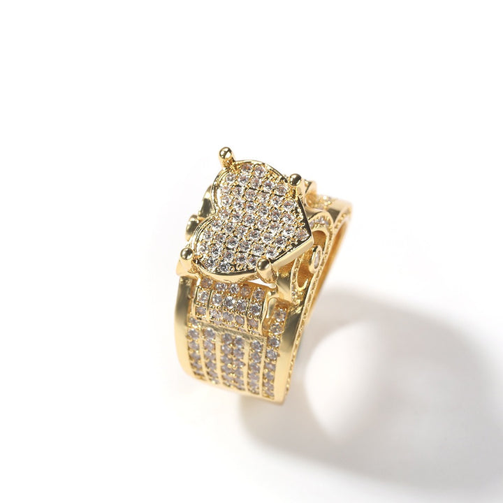 18K Gold Full-Diamond Heart Wide Ring