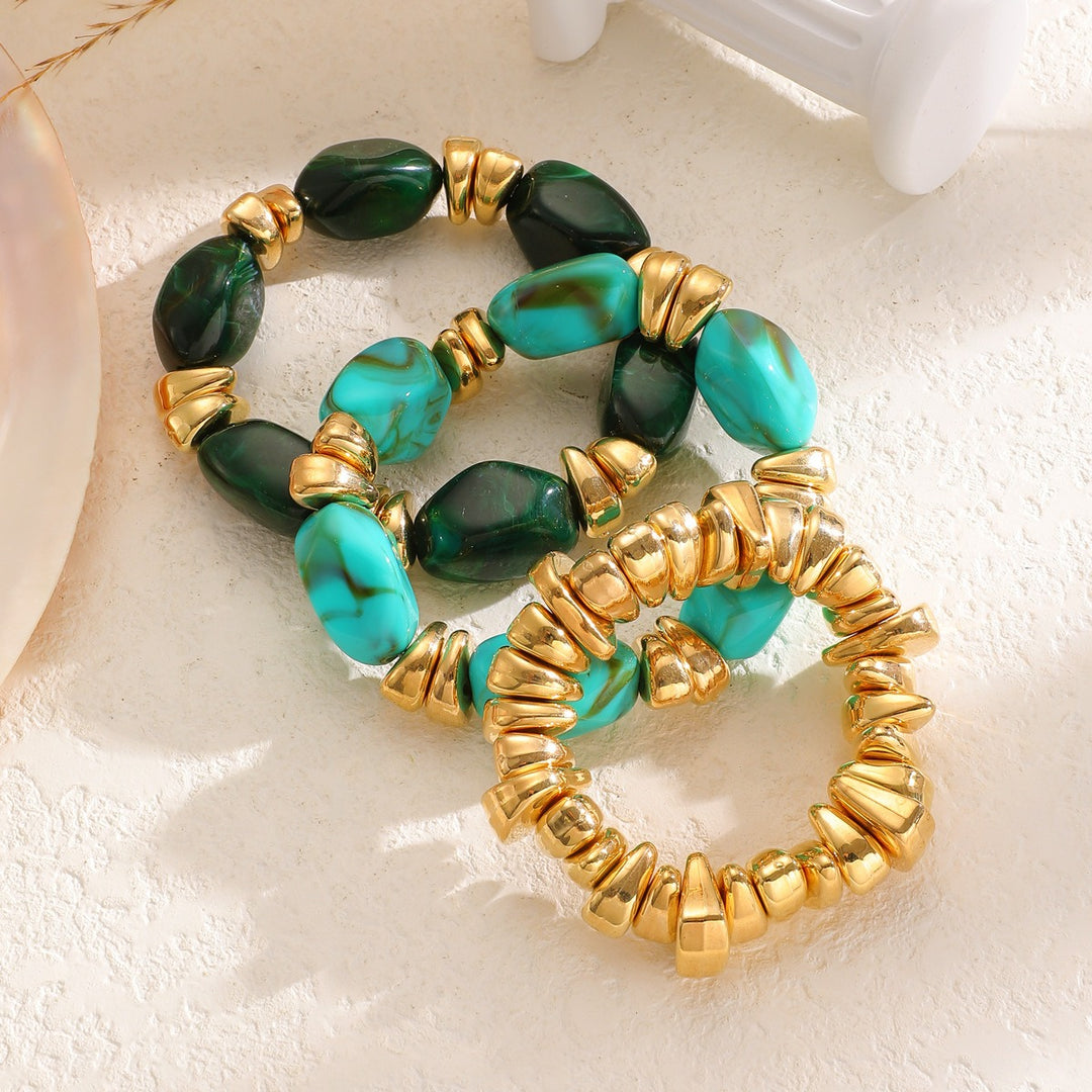 Amber Gold Resin Beaded Stretch Bracelet