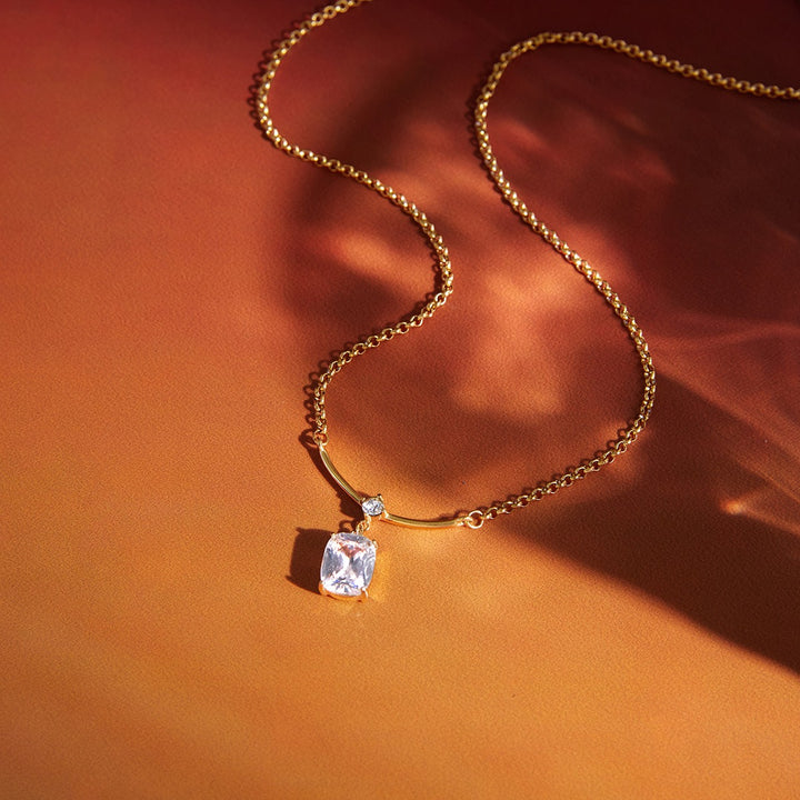 Smile Cushion Cut 18K Gold Pendant Necklace