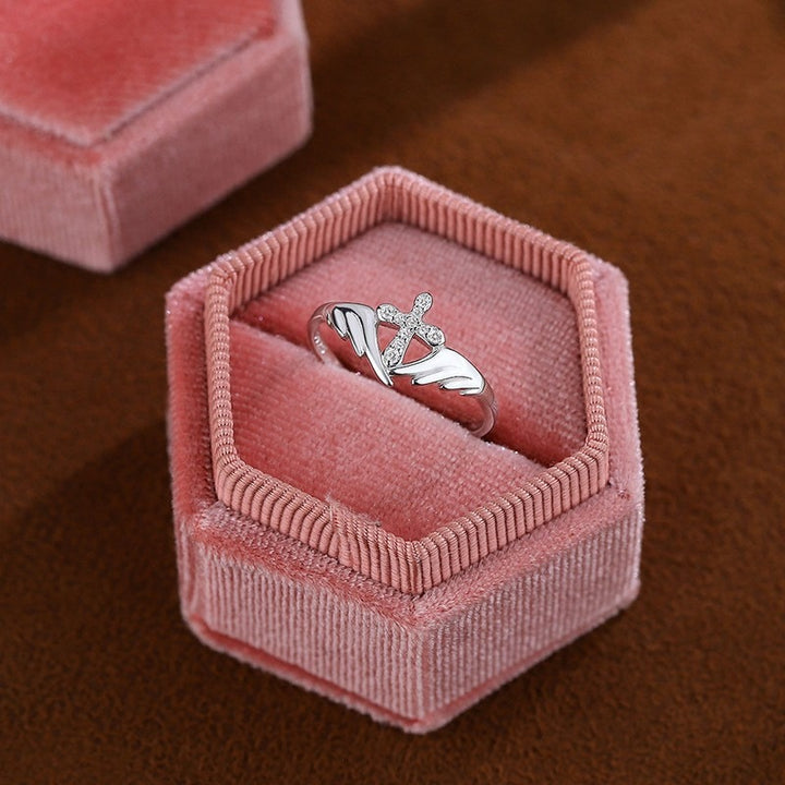 Guardian Wings S925 Sterling Silver Cross Adjustable Ring