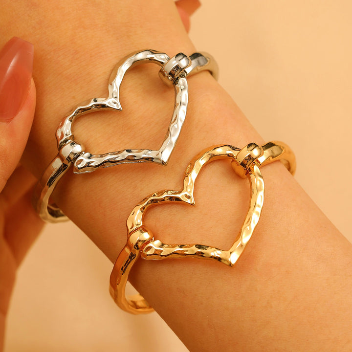 18K Gold / Silver Hammered Open Cuff Symbol Bracelet