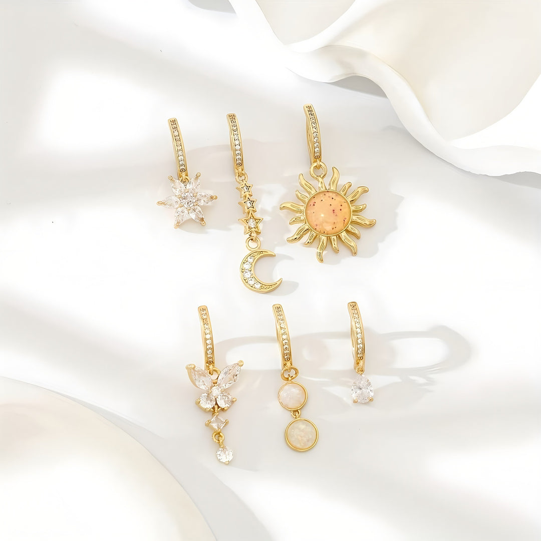 Celestial Glow 14K Gold S925 Silver Clicker Belly Button Ring Set