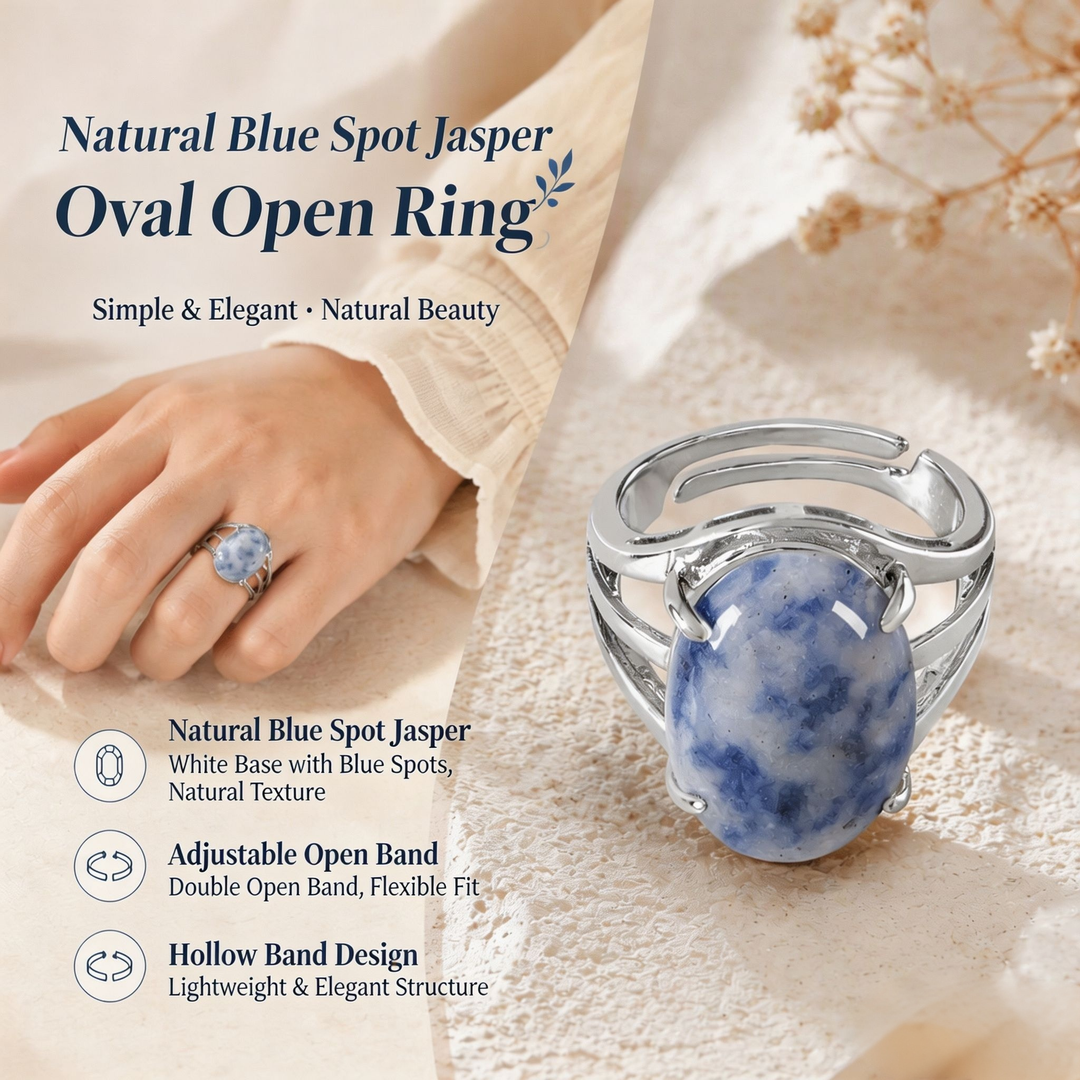 Natural Energy · 20-Style Natural Gemstone Oval Open Ring