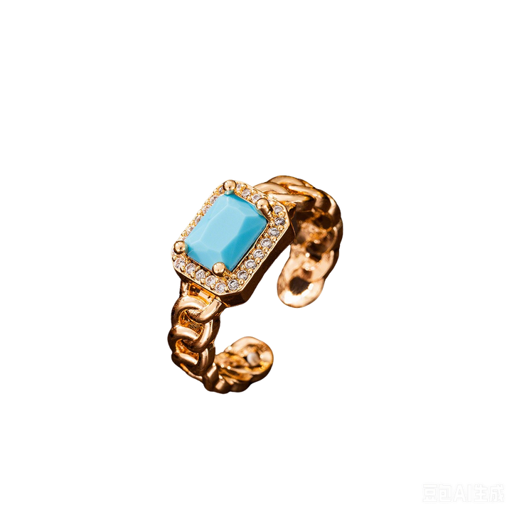 18K Gold Plated Emerald Cut Curb Chain Ring