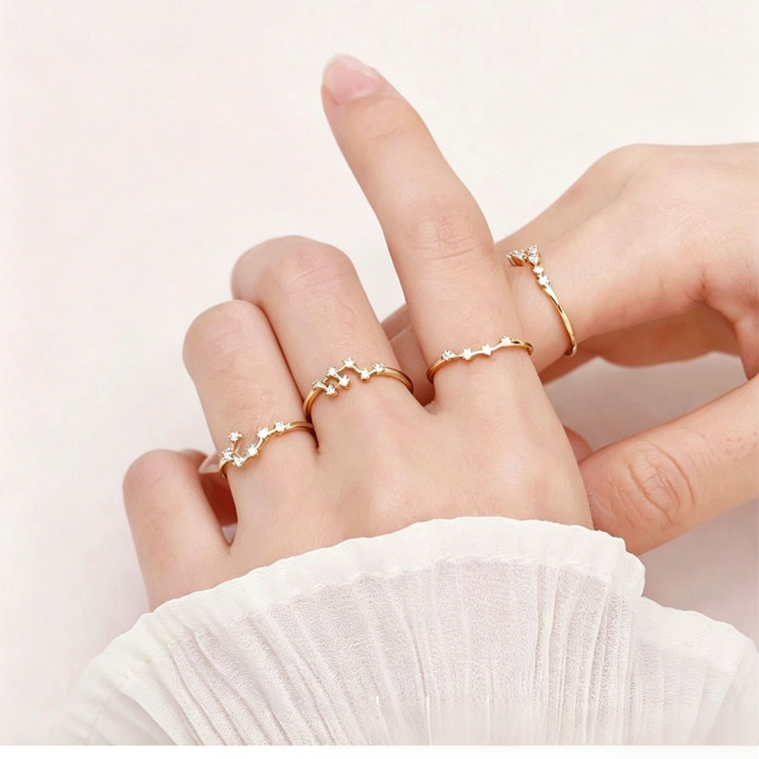 S925 Sterling Silver Zodiac Open Ring Constellation Pavé Ring