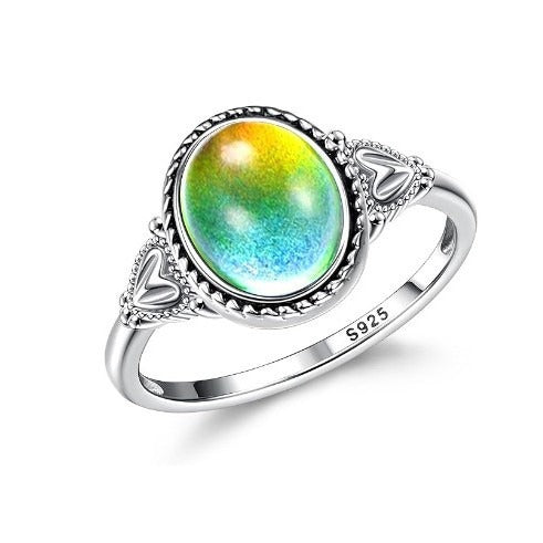 S925 Sterling Silver Vintage Heart Moonstone Ring