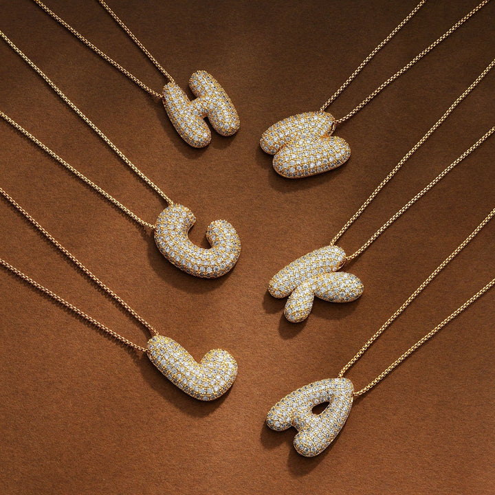 Bubble Pop Puffy 3D Micro-Pavé Crystal Letter Necklace