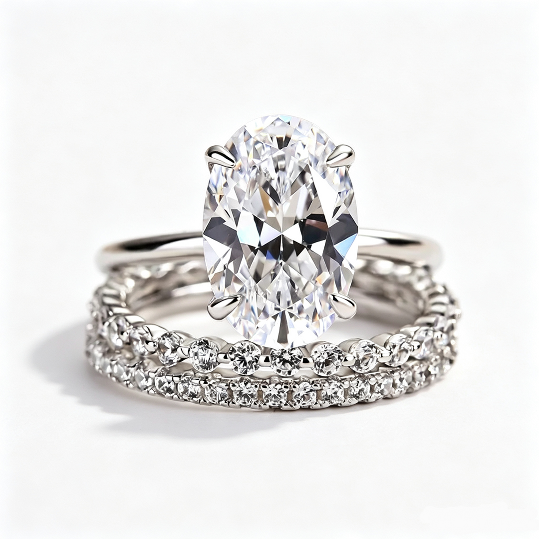 Classic Oval Cut Bridal 3-Piece Ring Set