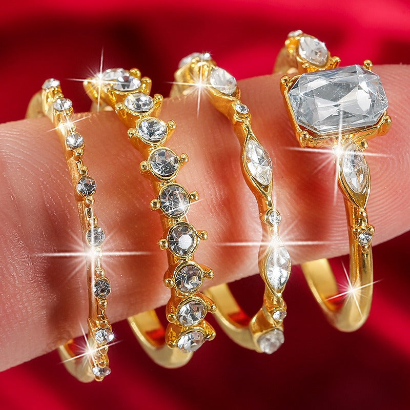 18K Gold, Silver & Rose Gold Stackable Ring Set (4-Piece)