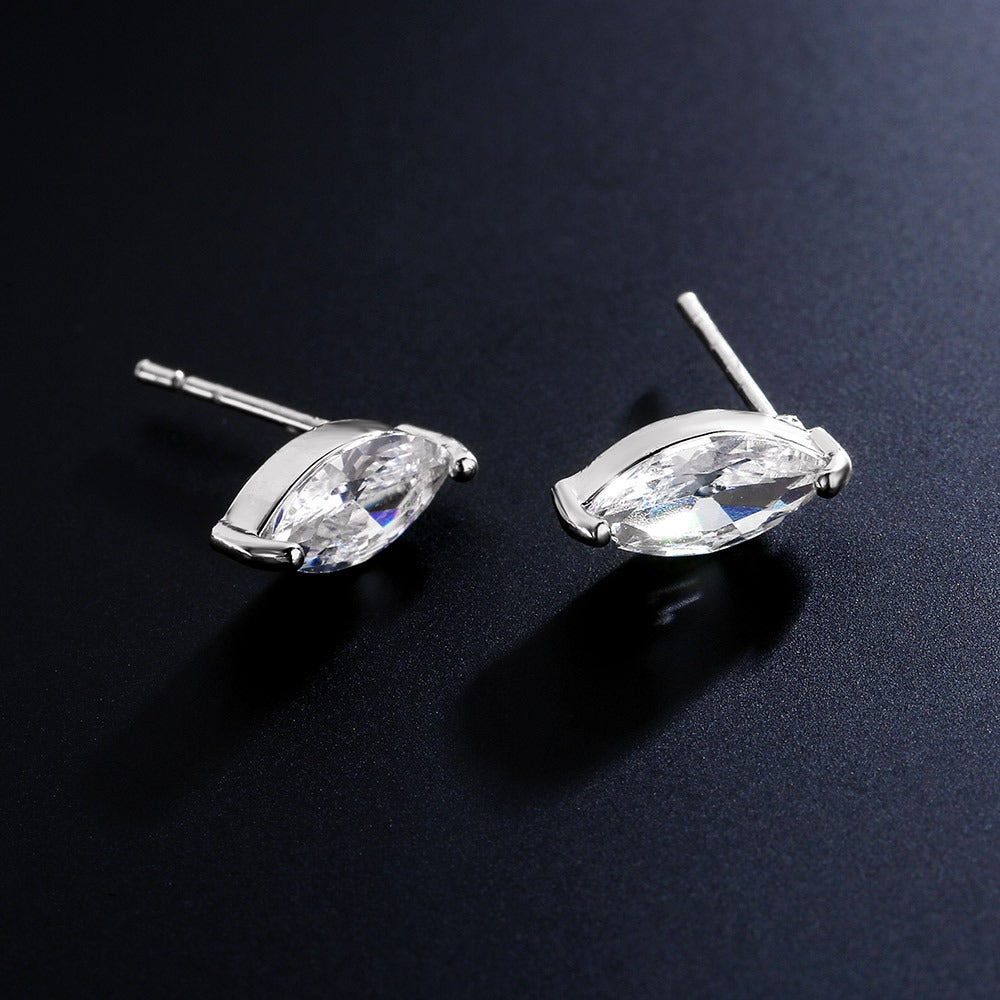 18K Gold & Silver Plated 2-Prong Setting Minimalist Marquise Solitaire Stud Earrings