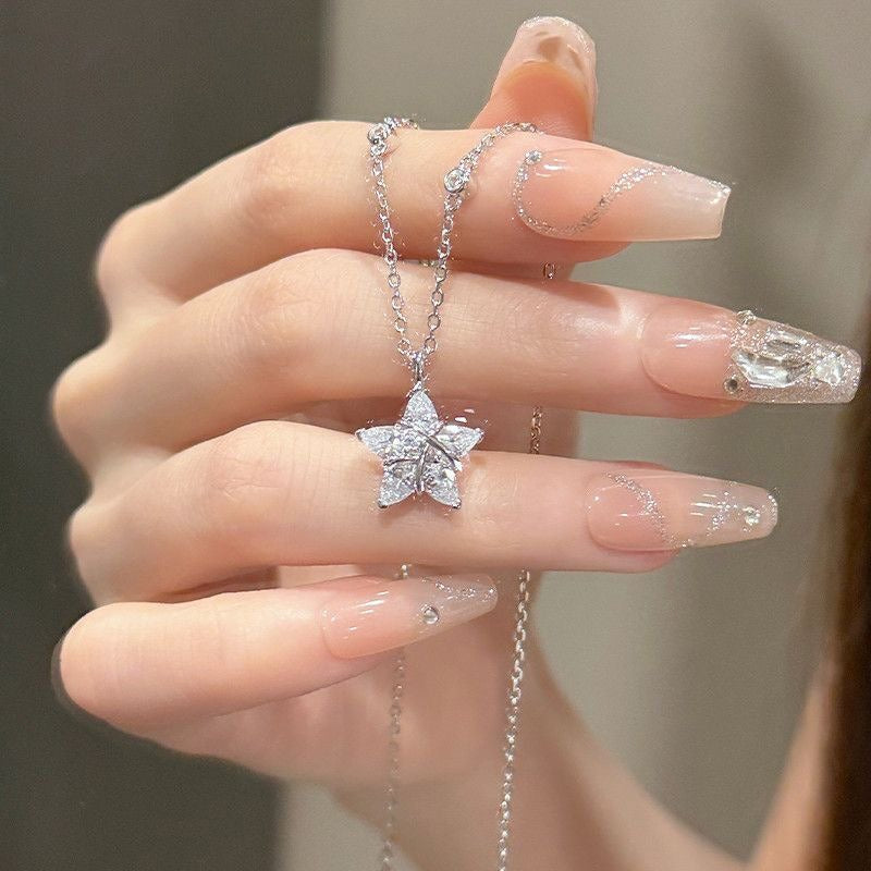 18K Gold & Silver French Vintage Five-Pointed Star Marquise Necklace