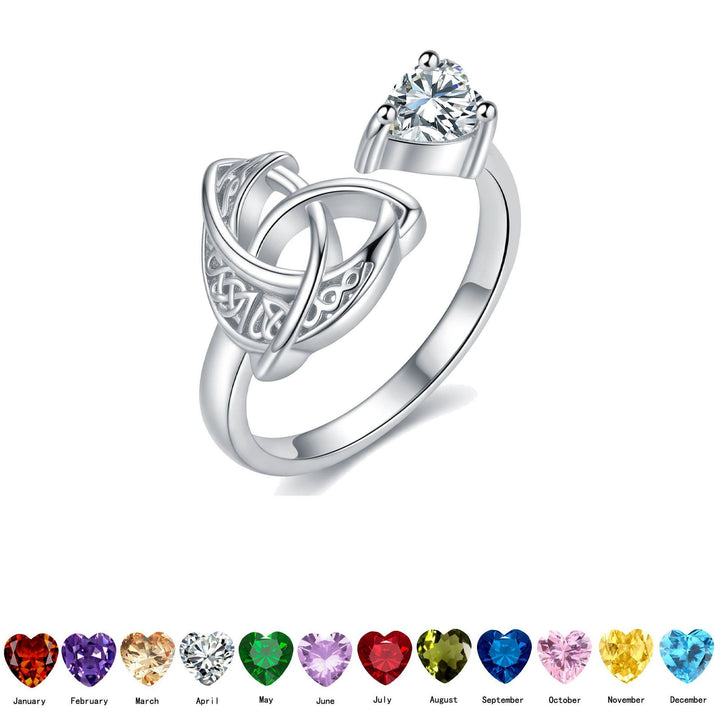 Eternal Bond S925 Sterling Silver Celtic Knot Intertwined Heart Birthstone Ring