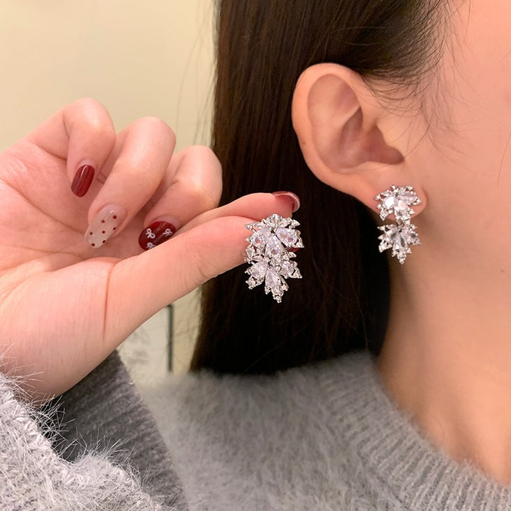 S925 Silver Maple Leaf CZ Stud Earrings