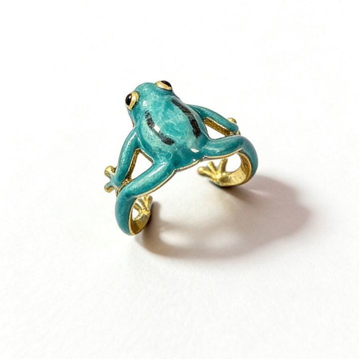 18K Gold Enamel Frog Open Ring