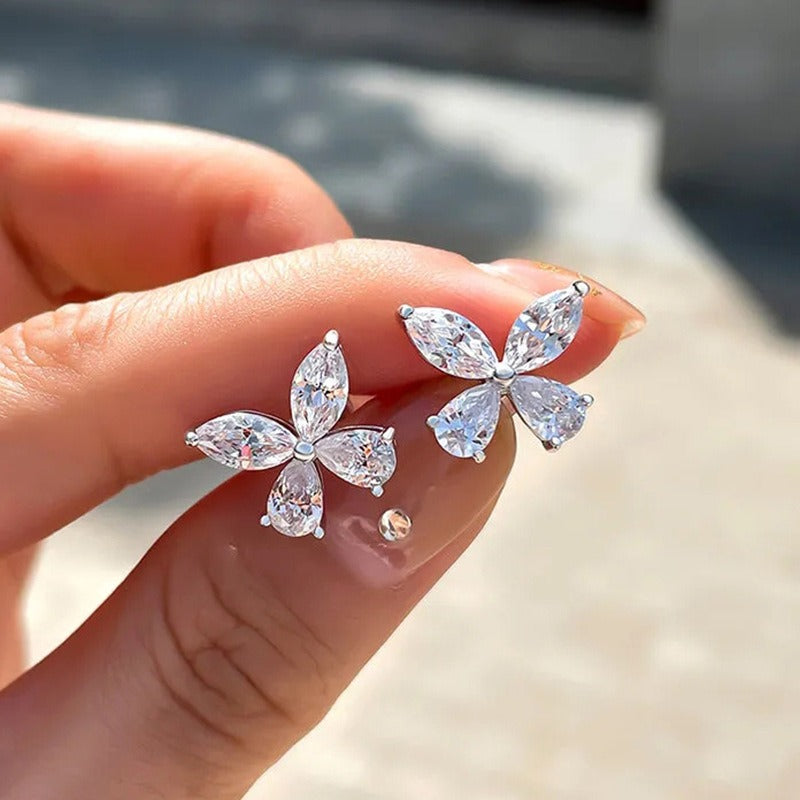 S925 Silver Butterfly & Four-Petal Stud Earrings