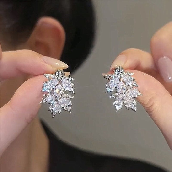 S925 Silver Maple Leaf CZ Stud Earrings
