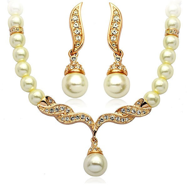 French Vintage Pearl Necklace & Earrings Set