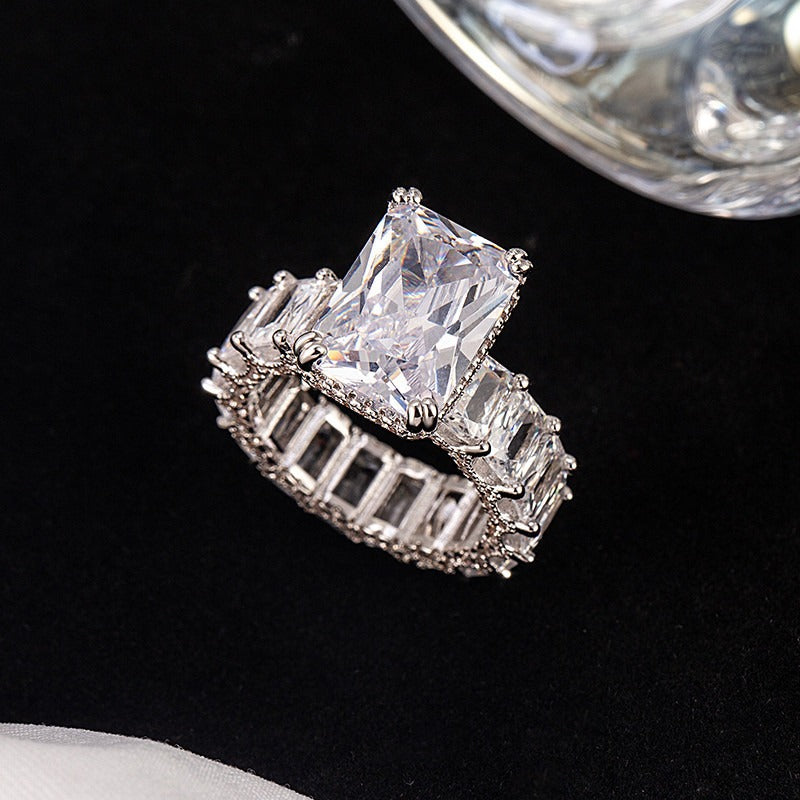 S925 Sterling Silver Radiant Cut Full Eternity Ring Vintage Luxe Wide Band Statement Ring