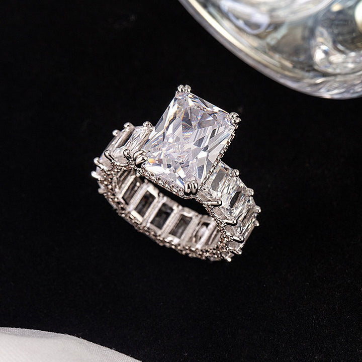 S925 Sterling Silver Radiant Cut Full Eternity Ring Vintage Luxe Wide Band Statement Ring