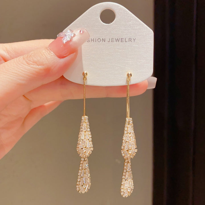 18K Gold & Silver Threader Earrings Double Chain Teardrop Tassel