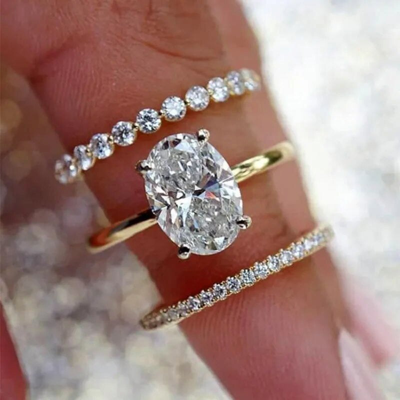 Classic Oval Cut Bridal 3-Piece Ring Set