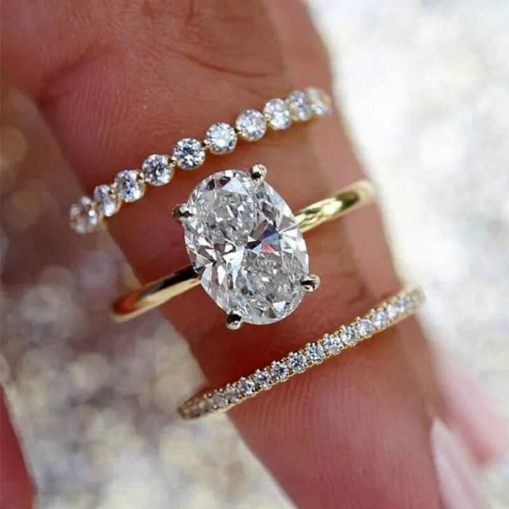 Classic Oval Cut Bridal 3-Piece Ring Set
