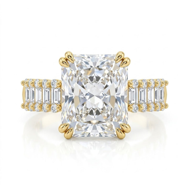 S925 Silver Ice-Cut Radiant Ring Art Deco Baguette Accents