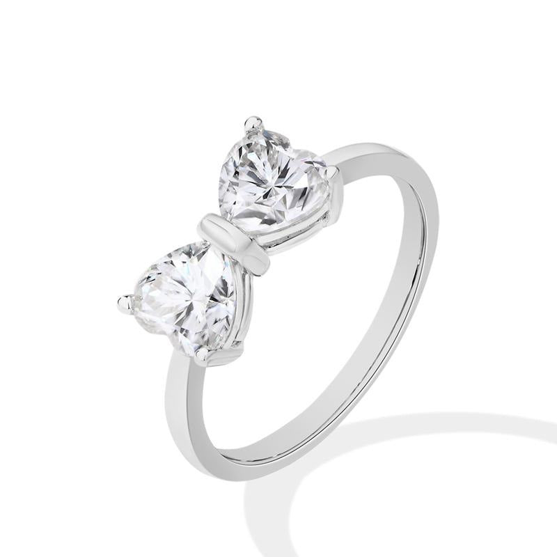 S925 Sterling Silver Double Heart Butterfly Ring Classic Elegant CZ Statement Ring