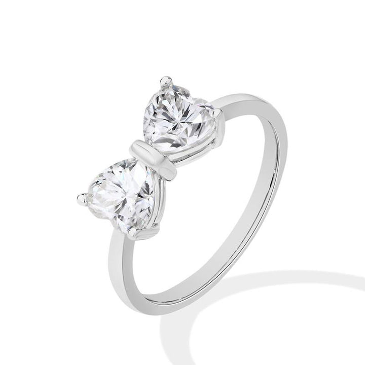 S925 Sterling Silver Double Heart Butterfly Ring Classic Elegant CZ Statement Ring