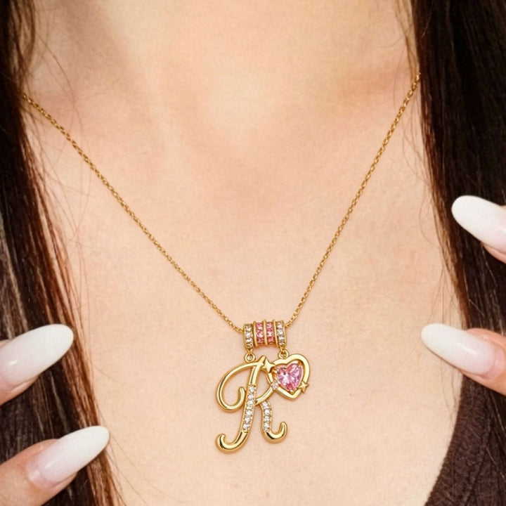 Romantic Custom · 18K Gold Plated Letter & Pink Heart DIY Necklace