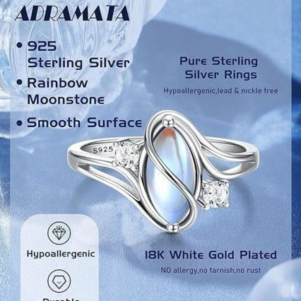 S925 Sterling Silver Rainbow Moonstone Ring | Balance Feminine Power | Spiritual Shield for Everyday