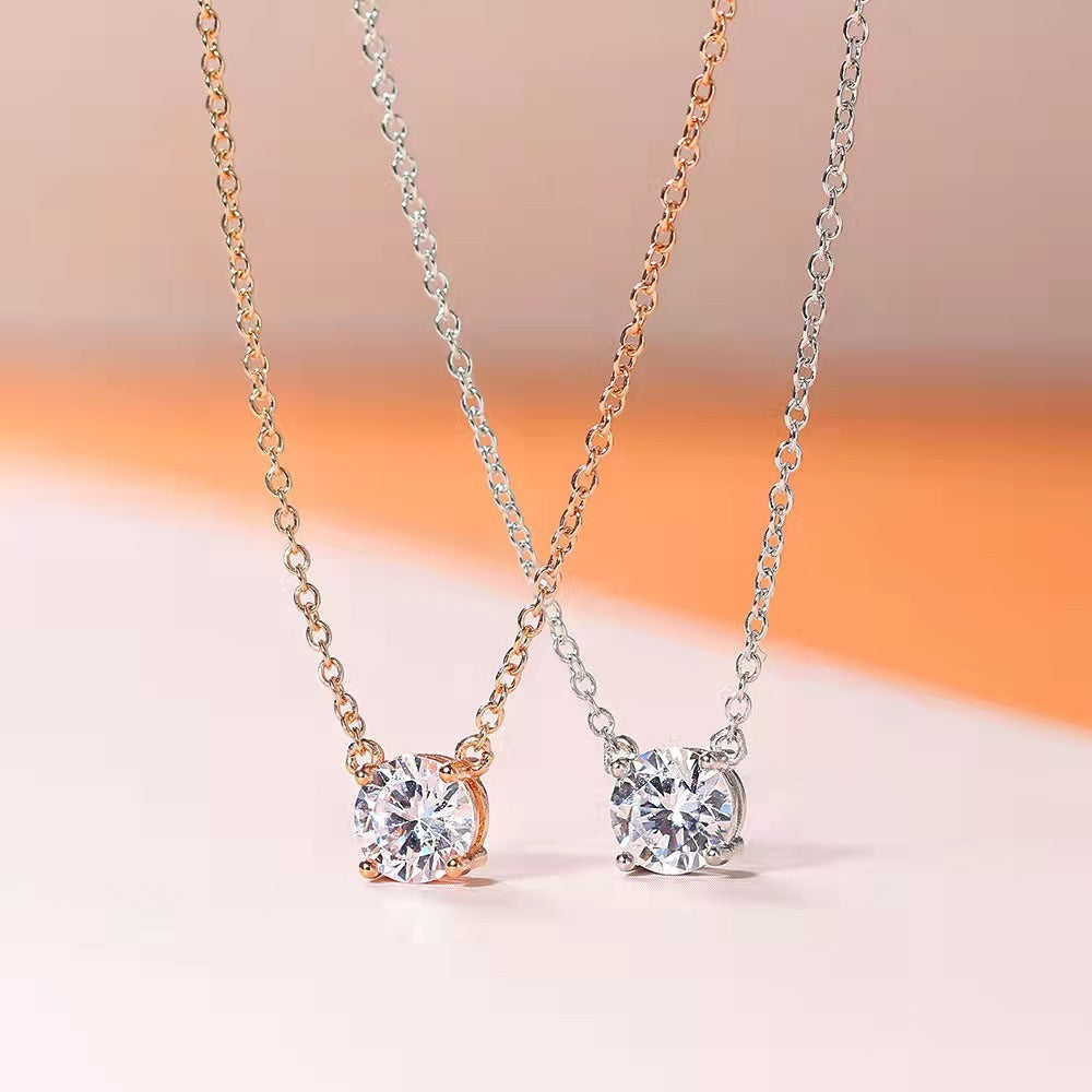 Classic 4-Prong Solitaire Necklace Minimalist Everyday Clavicle Chain