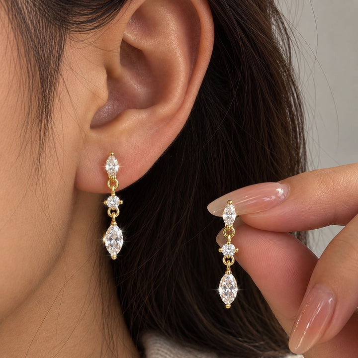 S925 Silver Dangle Earrings Classic Marquise Three-Stone Drop Earrings