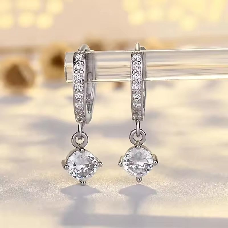 S925 Silver Pavé Huggie Hoops 18K Gold Drop CZ Charm Earrings